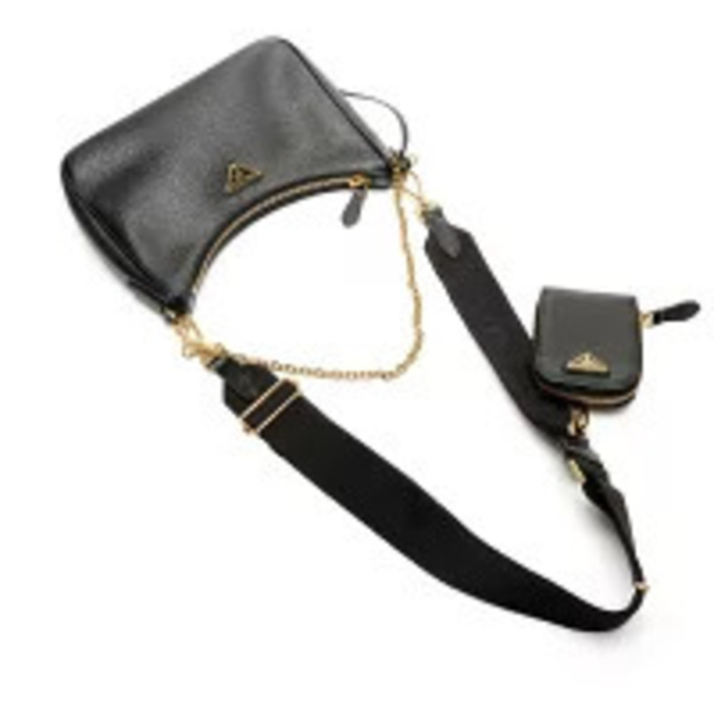 Prada Saffiano Leather Triangle Logo Edition Shoulder Bag Black - Picture 8 of 13